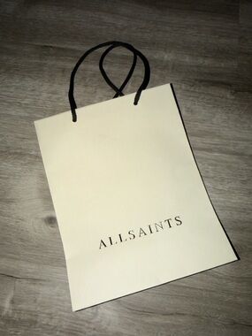AllSaints Cream Logo Shopping Bag with Black Rope Handles